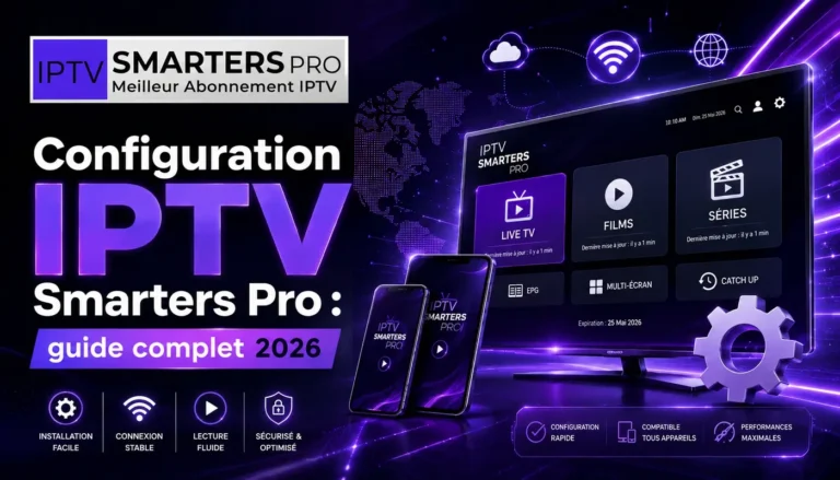 Configuration IPTV Smarters Pro guide complet 2026 avec interface moderne, paramètres et connexion stable