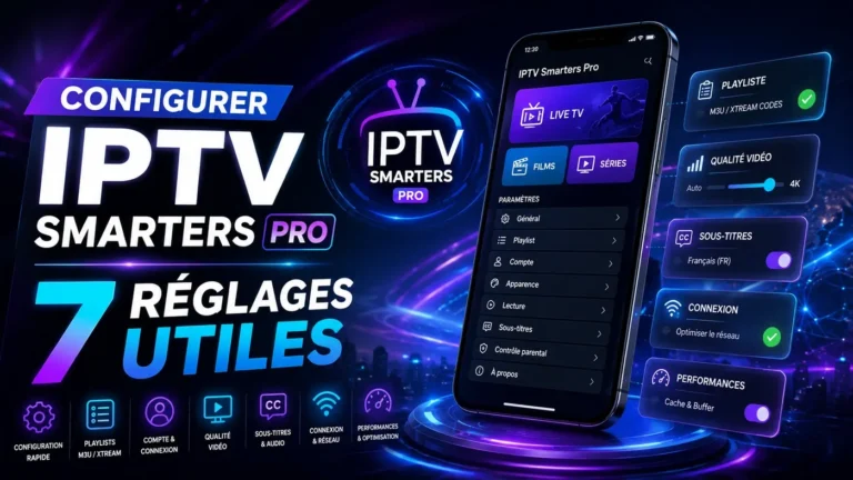 Configurer IPTV Smarters Pro avec 7 réglages utiles pour améliorer playlist, qualité vidéo, sous-titres, connexion et performances