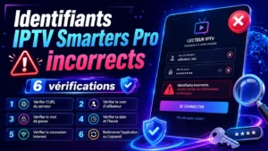 Identifiants IPTV Smarters Pro incorrects avec écran de connexion IPTV et 6 vérifications utiles