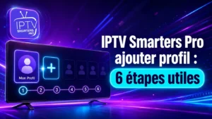 IPTV Smarters Pro ajouter profil : interface avec bouton plus et 6 étapes utiles