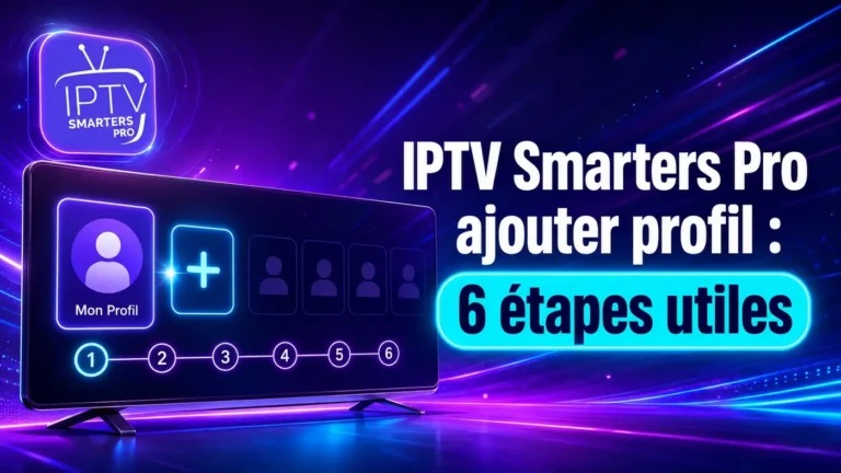 IPTV Smarters Pro ajouter profil : interface avec bouton plus et 6 étapes utiles
