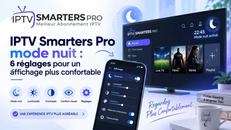 IPTV Smarters Pro mode nuit avec réglages de luminosité et confort d’affichage